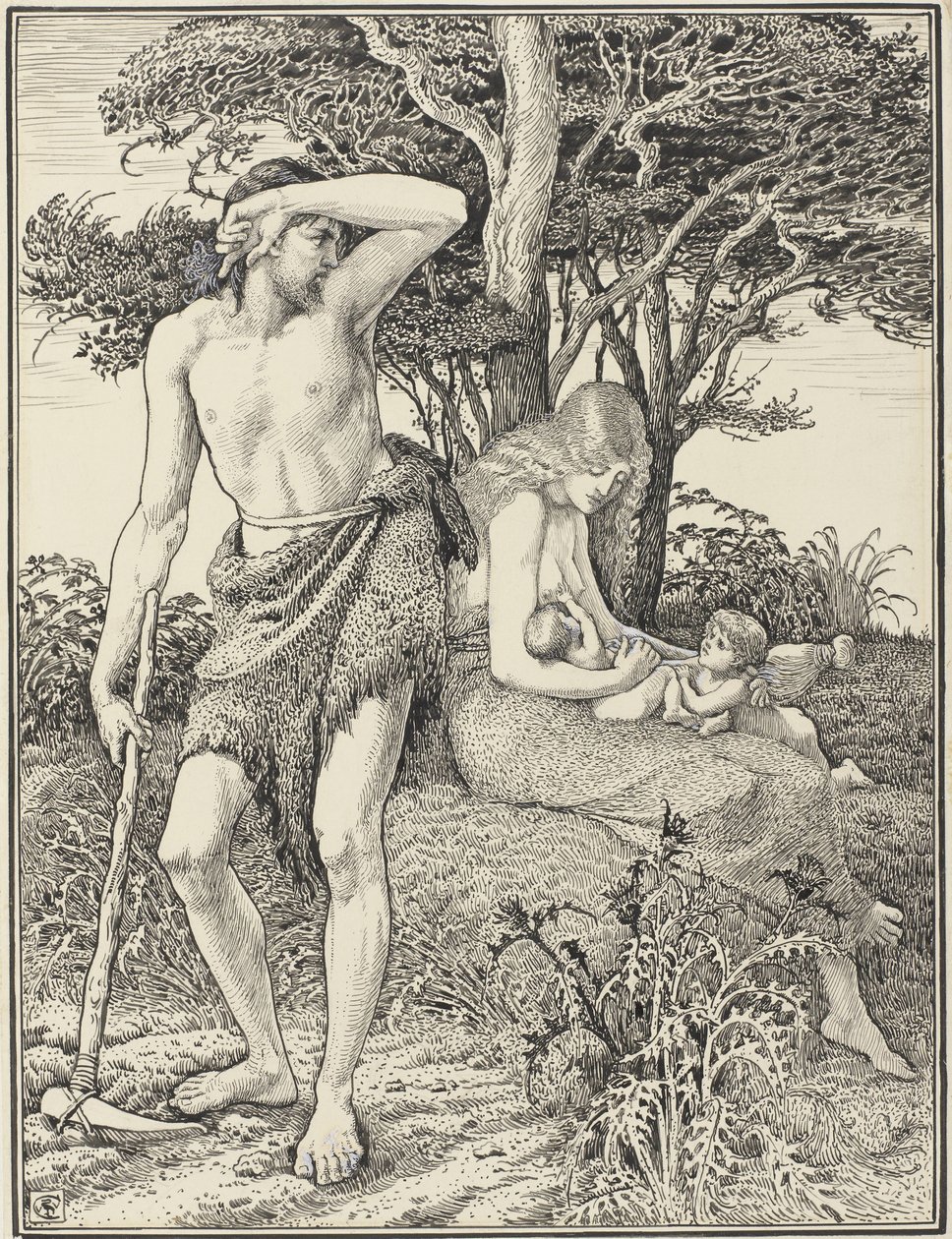 Adam og Eva af Walter Crane (signed by artist)