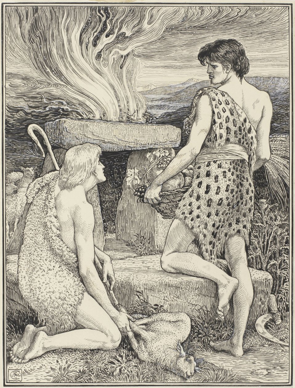 Kain og Abel af Walter Crane (signed by artist)