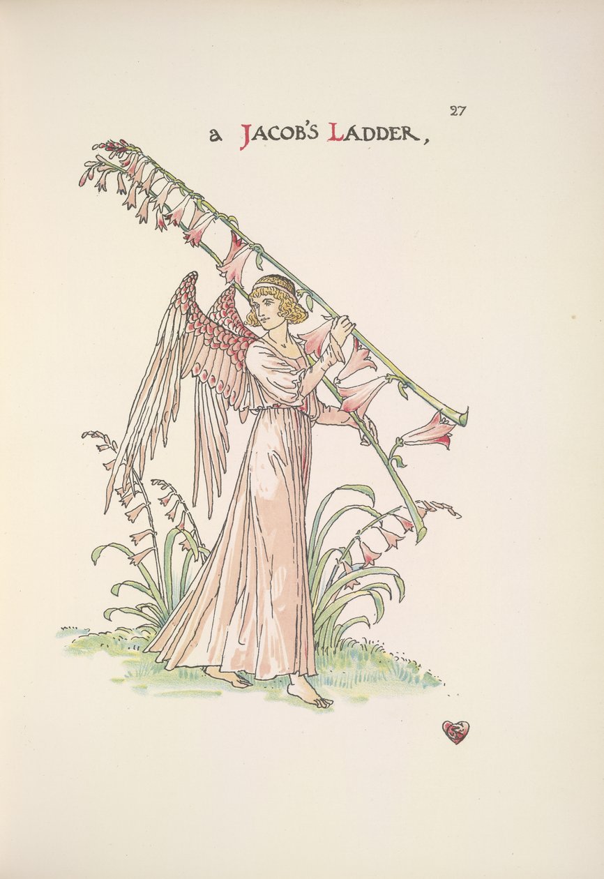 En Jakobsstige. En engel holder en stige lavet af planter af Walter Crane