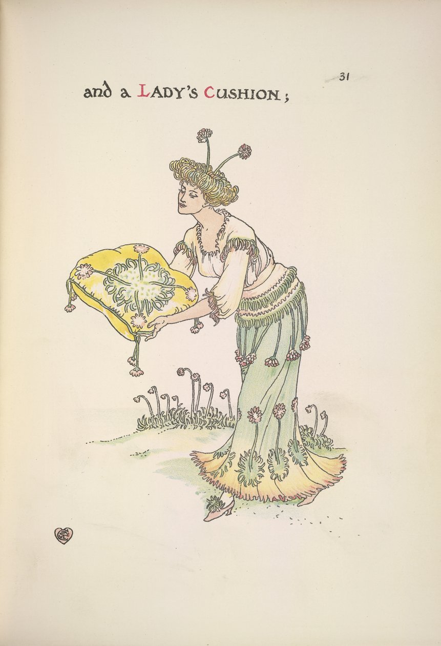 En dame, der holder en pude af Walter Crane