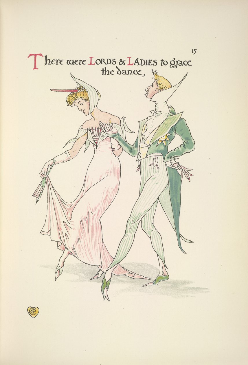 En ung mand og kvinde forbereder sig på at danse af Walter Crane