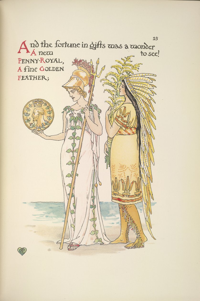 Britannia og en kvinde i indianerdragt af Walter Crane