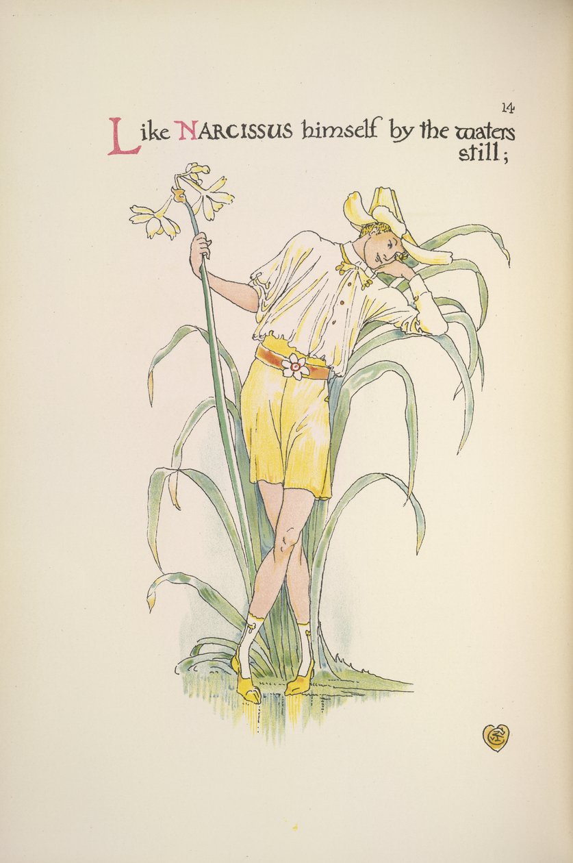 Ved vandet er stille. En ung mand står ved vandkanten af Walter Crane
