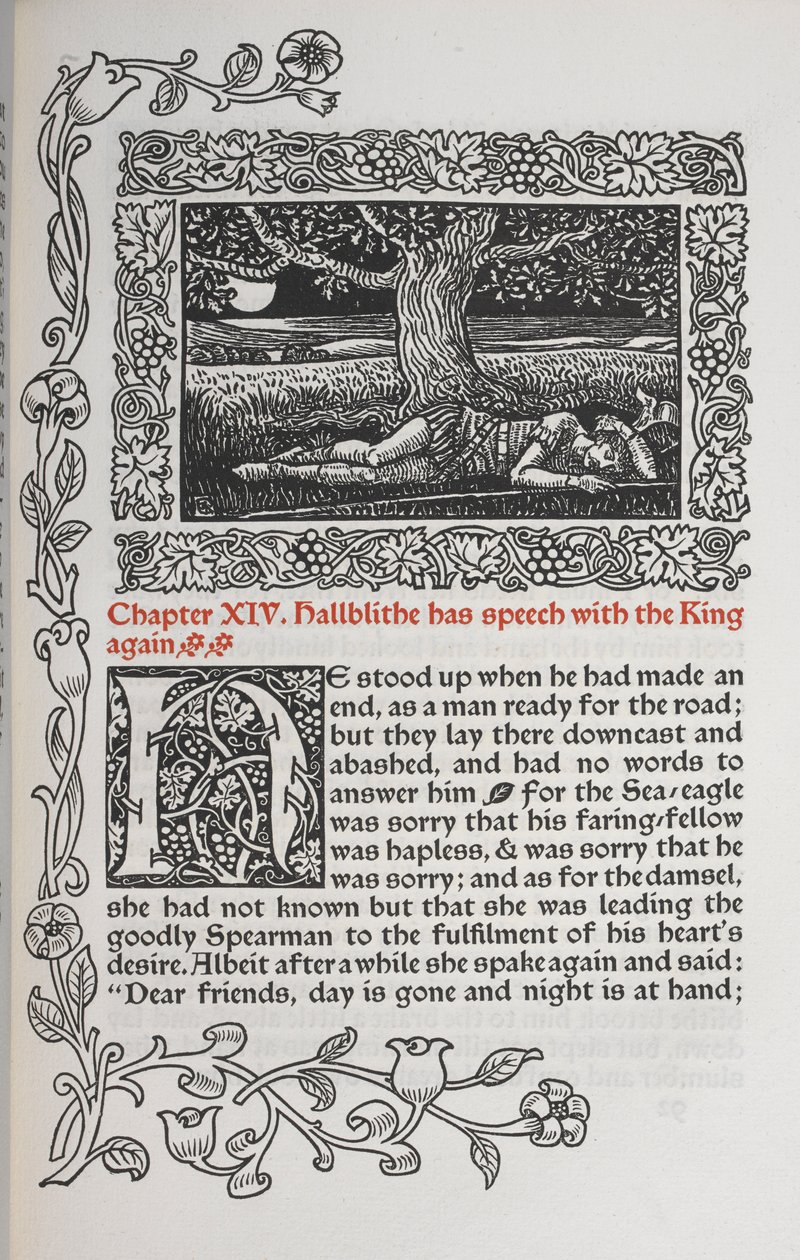 Kapitel XIV. Hallblithe har igen tale med kongen. Figur af en mand, der sover under et træ. af Walter Crane