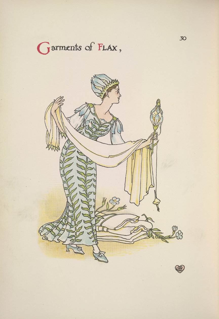 Klæder af hør. En kvinde, der holder et sjal af Walter Crane