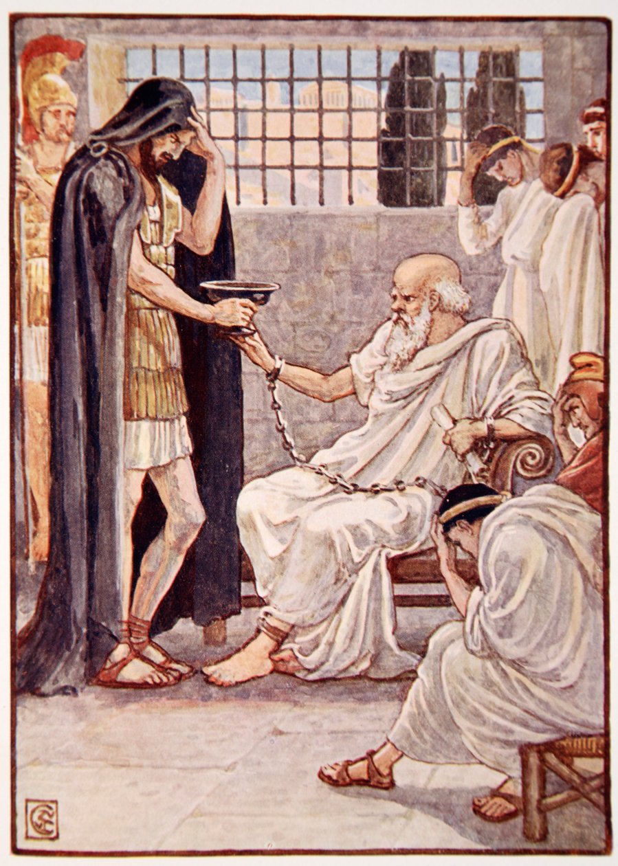 Han drak indholdet som om det var en fadøl, illustration fra The Story of Greece af Mary Macgregor, 1. udgave, 1913 (farveprint) af Walter Crane