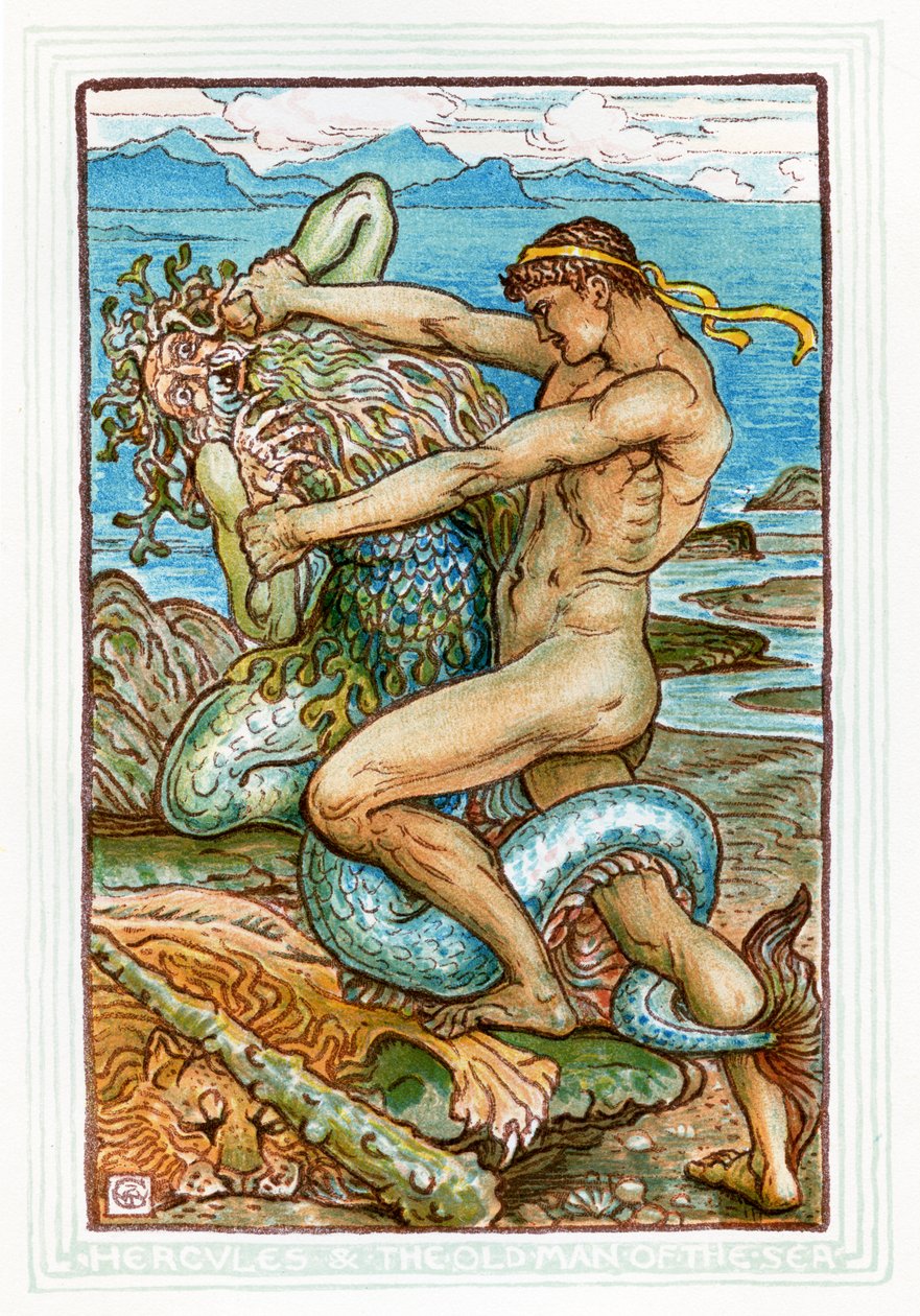 Herkules og den gamle mand fra havet af Walter Crane