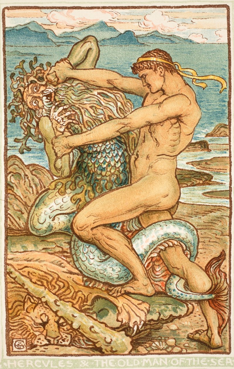 Hercules and the Old Man of the Sea, illustration fra 