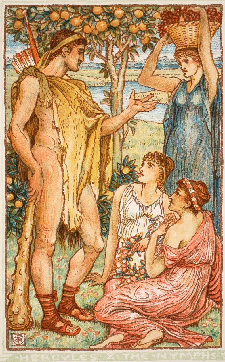 Hercules and the nymphs, illustration fra 
