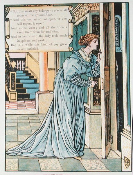 Illustration til "Blåskæg" af Charles Perrault (1628-1703) (farvestik) af Walter Crane