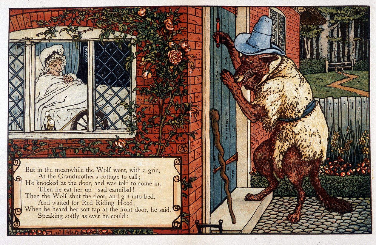 Rødhætte, af John Lane, Walter Cranes billedbøger, London & New York, sd. tidligt den 20. af Walter Crane