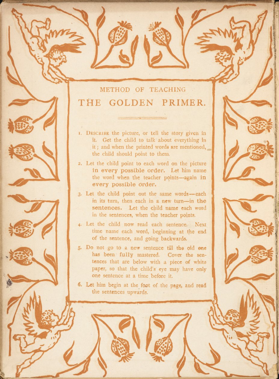 Metode til undervisning i den gyldne primer. Blomsterkant, med keruber. af Walter Crane