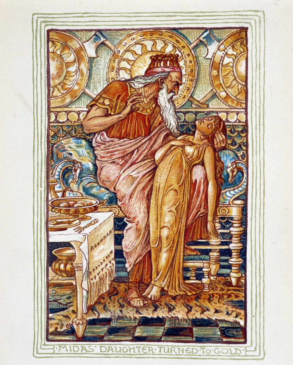 Midas forvandler sin datter til guld - i "En vidunderbog for piger og drenge" af Walter Crane