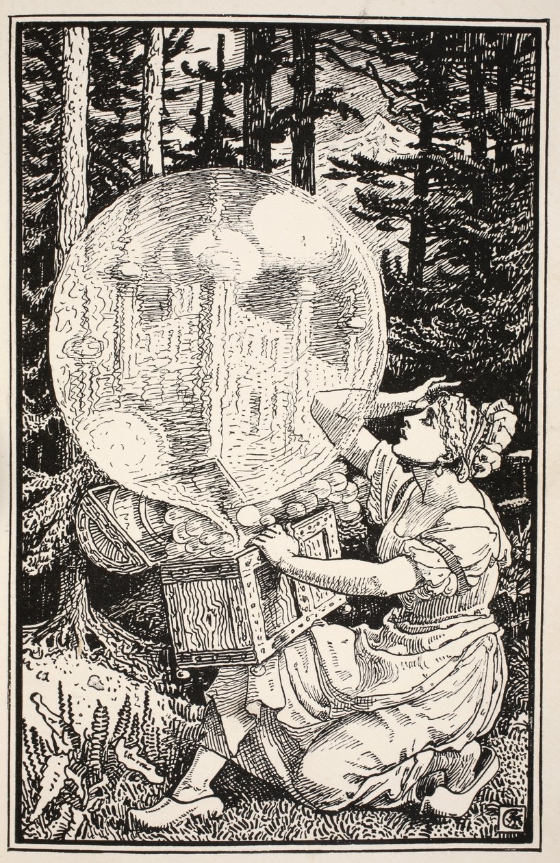 Ud kom en glaskuppel som en sæbeboble, der steg op i luften, illustration fra "Mrs Burton Harrison