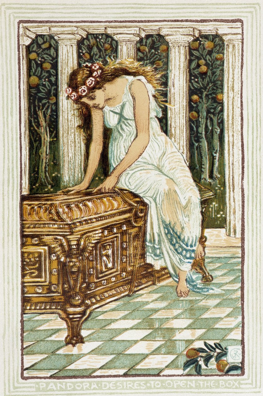 Pandora vil åbne pengeskabet - i "A Wonder Book for Girls and Boys" " af Walter Crane