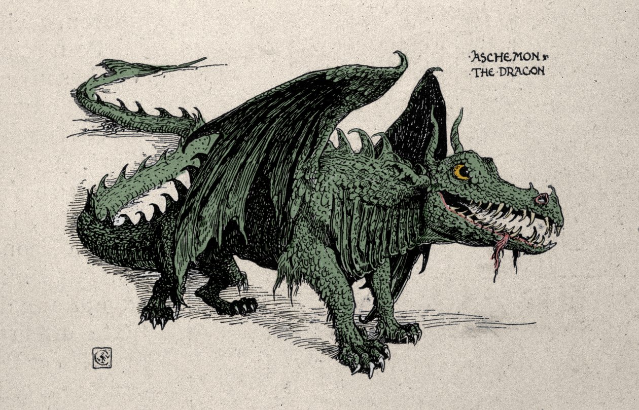Repræsentation af den mytologiske drage Ashchemon Tegning af Walter Crane fra 1899. af Walter Crane