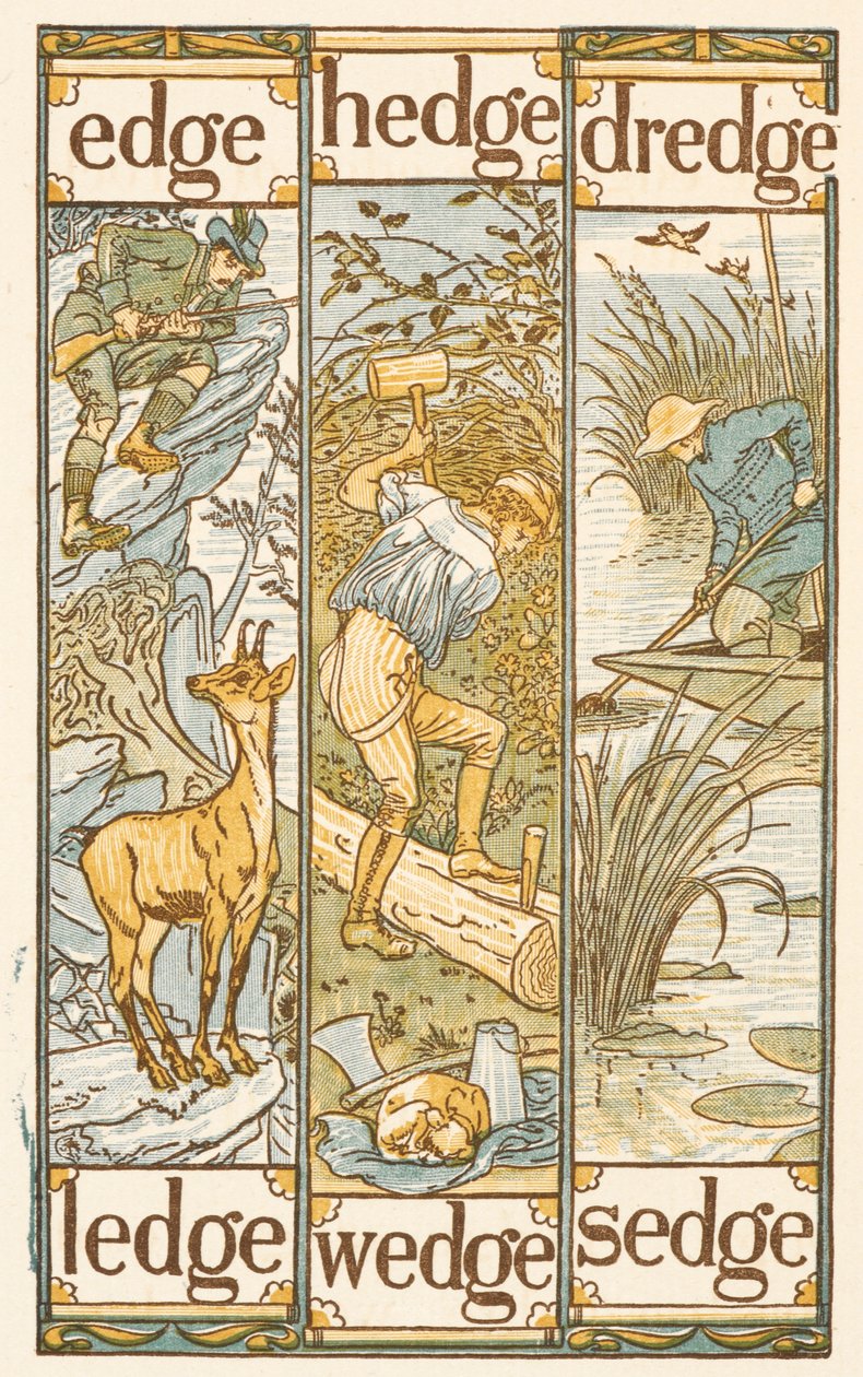 Rimende ord, der ender på bogstavet E. Den gyldne grundbog. af Walter Crane