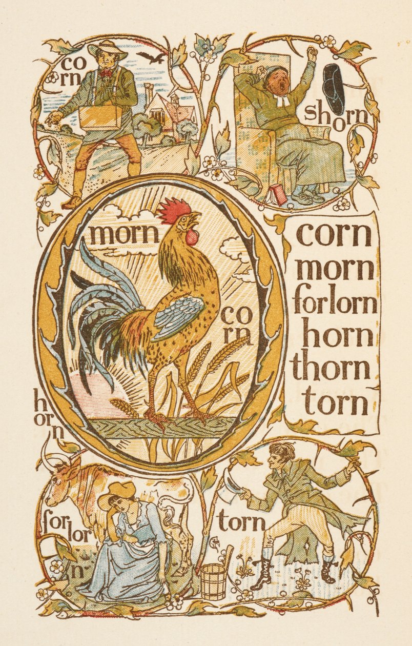 Rimende ord, der ender på bogstavet N. For at illustrere brugen af bogstavet O. Den gyldne grundbog. af Walter Crane