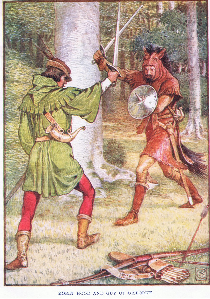 Robin Hood og Guy af Gisborne, ca. 1920 af Walter Crane