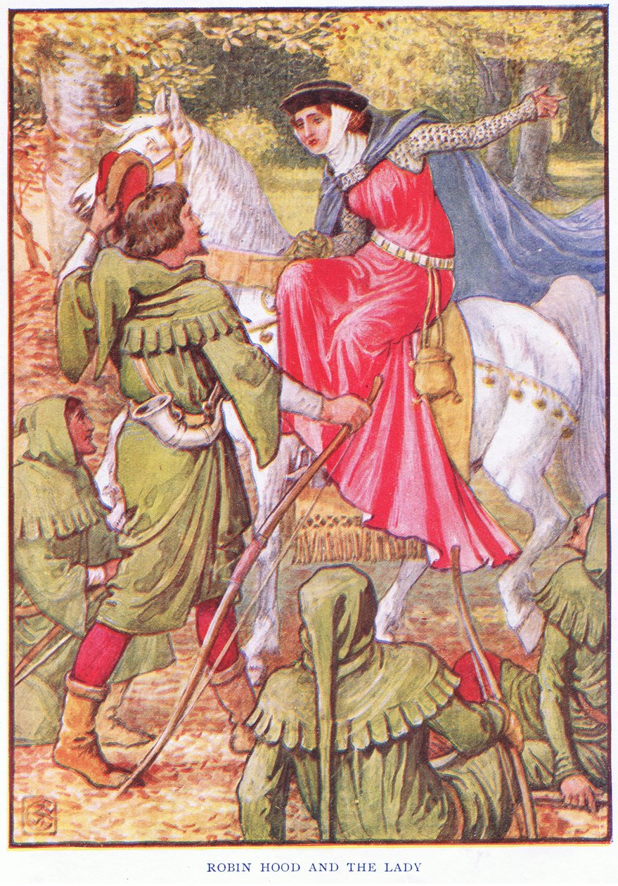 Robin Hood og damen, ca.1920 af Walter Crane