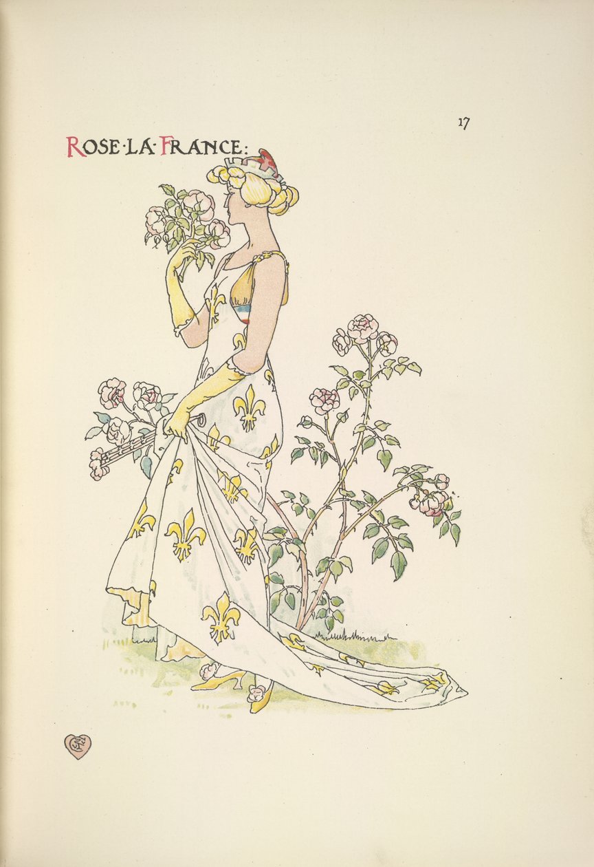 Rose La France. En ung kvinde, der lugter en buket blomster af Walter Crane