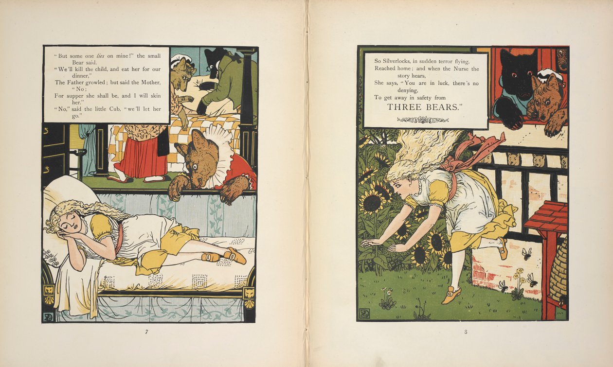 Silverlocks i fare fra de tre bjørne. af Walter Crane
