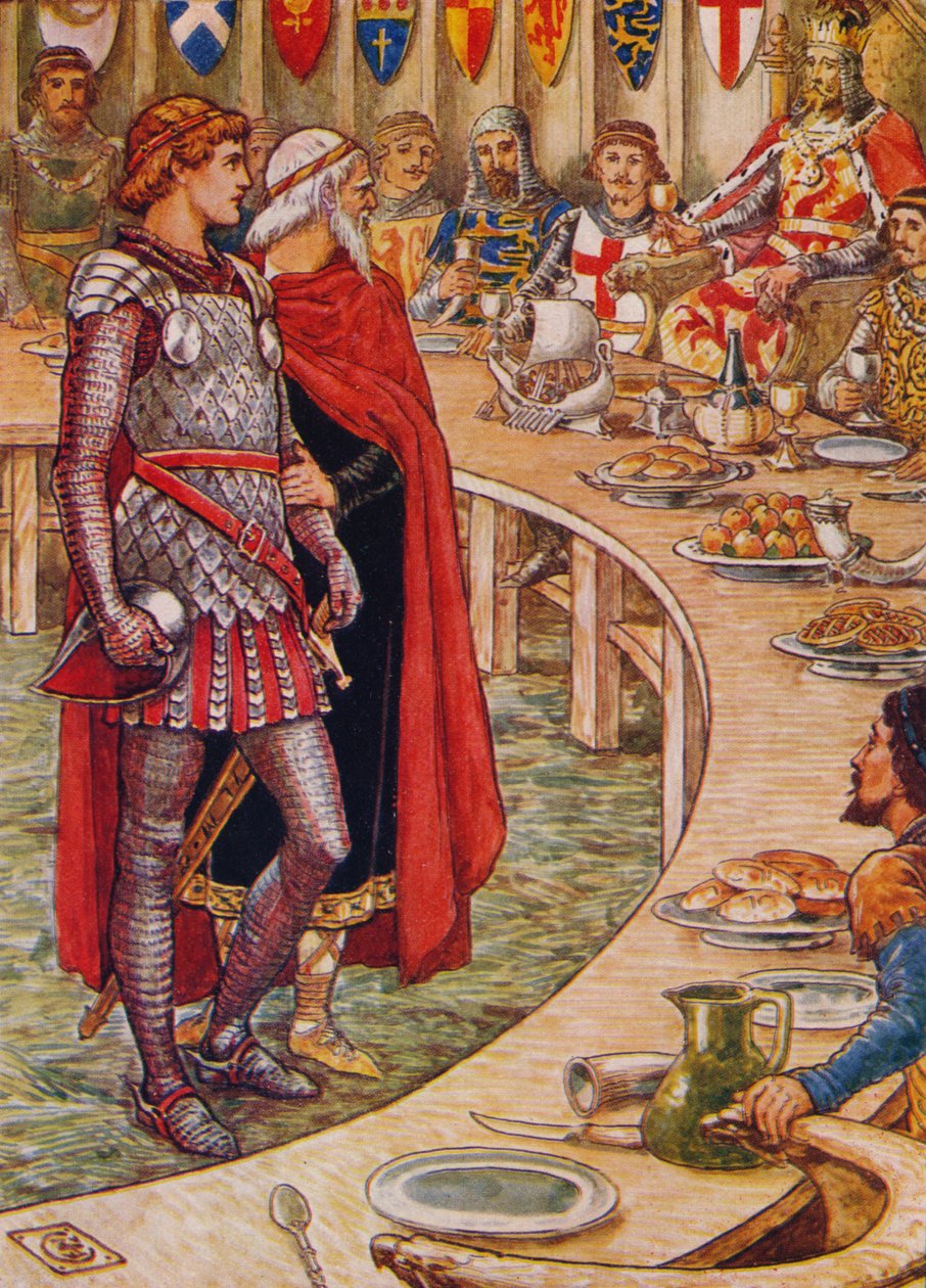 Sir Galahad bringes til kong Arthurs hof, 1911. af Walter Crane