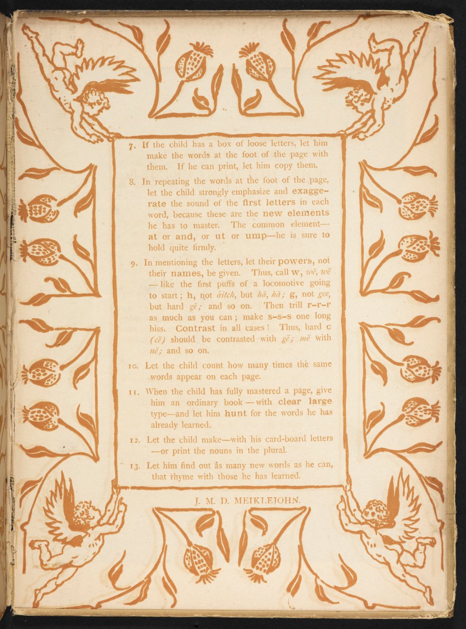 Tekst med en blomsterbestilling. Den gyldne primer. af Walter Crane