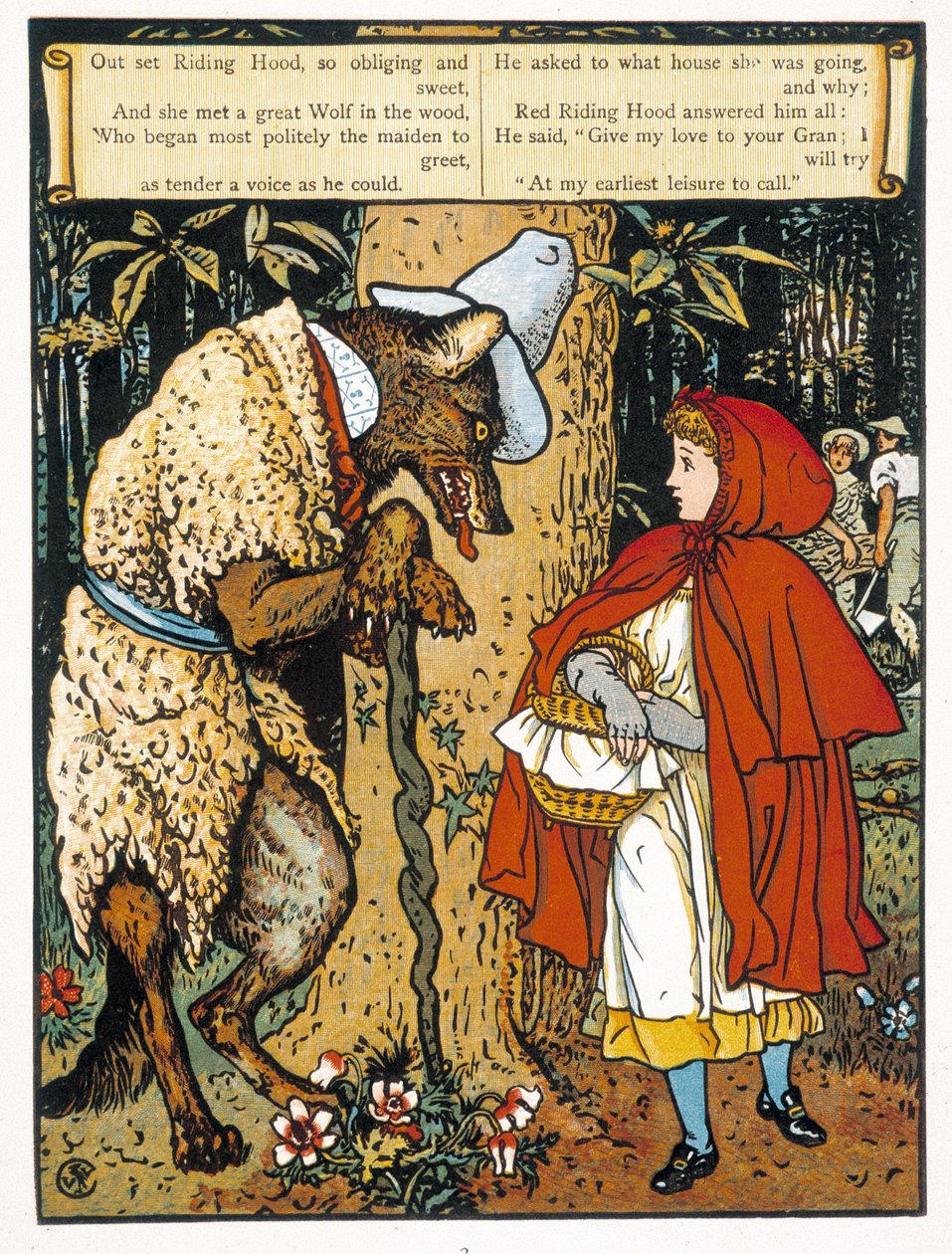 The Little Red Riding Hood (møde med ulven) - af John Lane, Walter Cranes billedbøger, London & New York, deb. 20. århundrede af Walter Crane