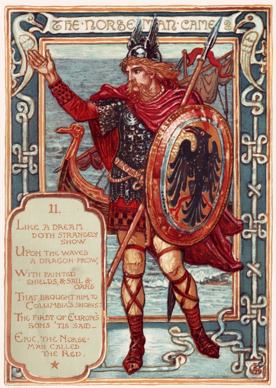 Nordboeren. Fra: Columbias Courtship: A Picture History of the United States, 1893 af Walter Crane