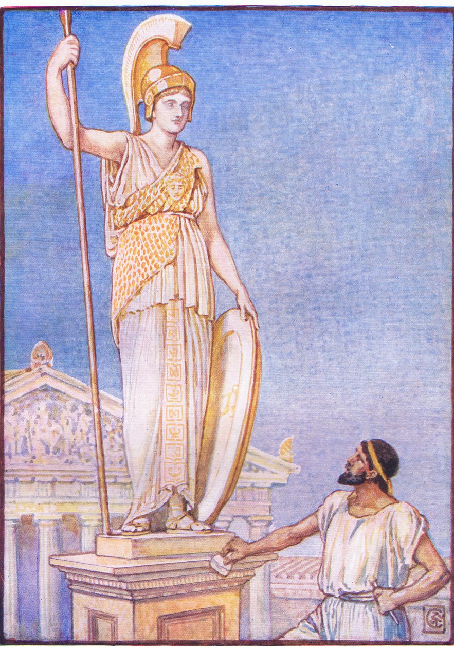 Gudindens figur var kolossal, illustration fra The Story of Greece, 1930
