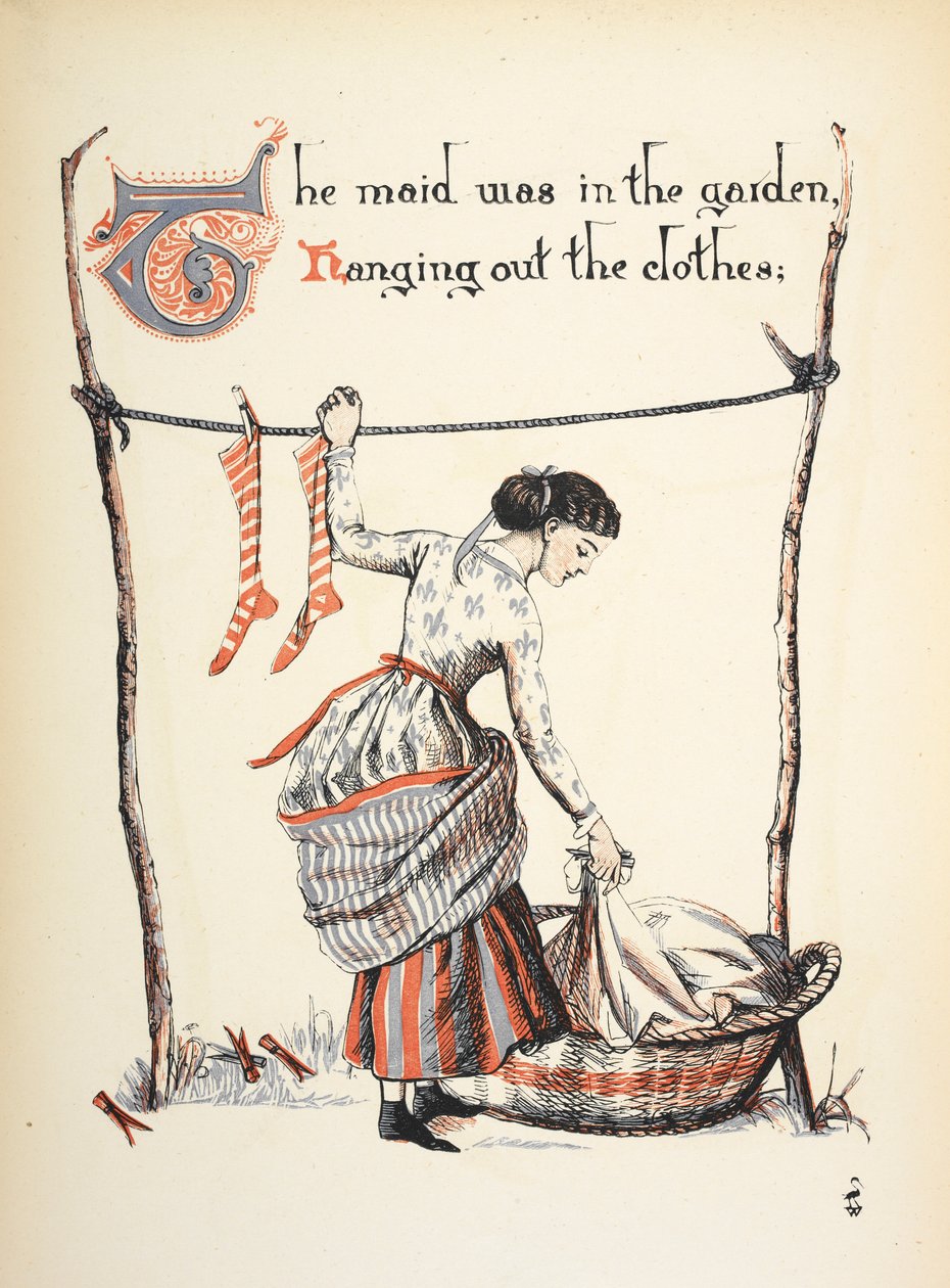 Pigen var i haven hængende tøjet ud. af Walter Crane