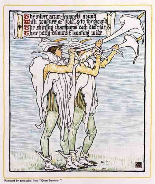 Trompetere med liljer, fra Queen Summer af Walter Crane