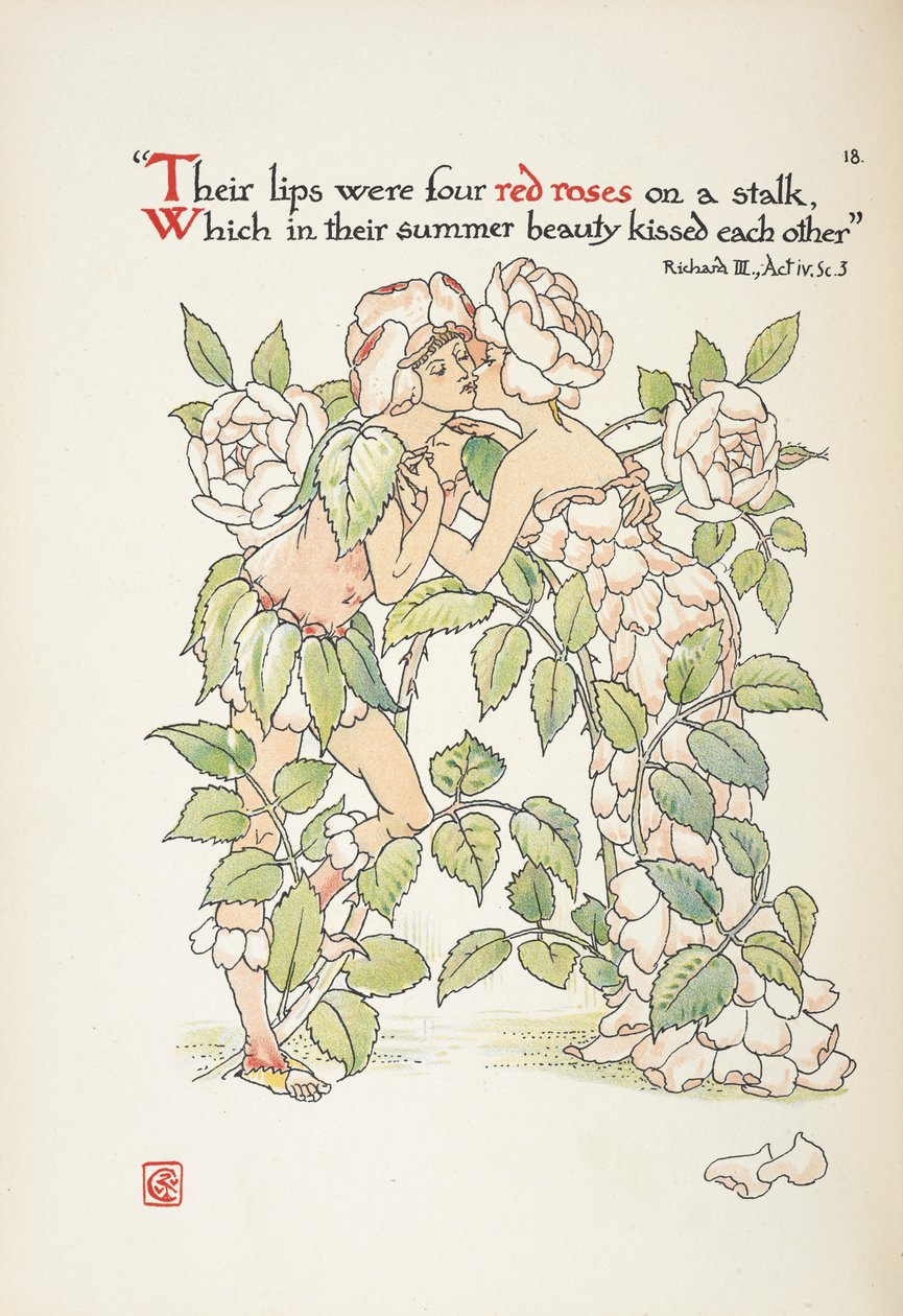 To skikkelser, der kysser klædt som roser af Walter Crane