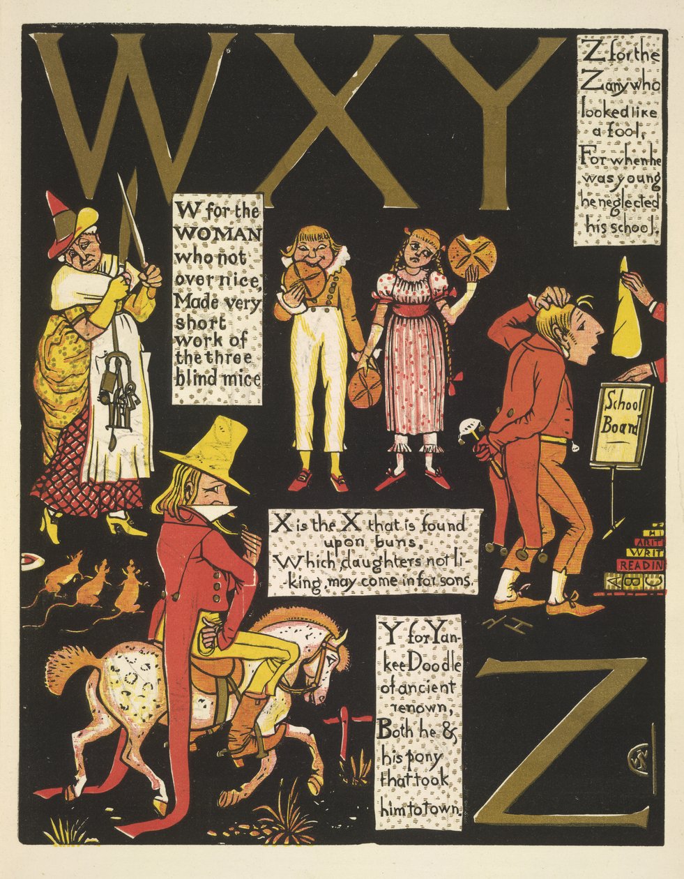 WXYZ- W for kvinden, der ikke var over nice; X er det X, der findes på boller; Y for yankee doodle; og Z for den tosse, der lignede et fjols af Walter Crane