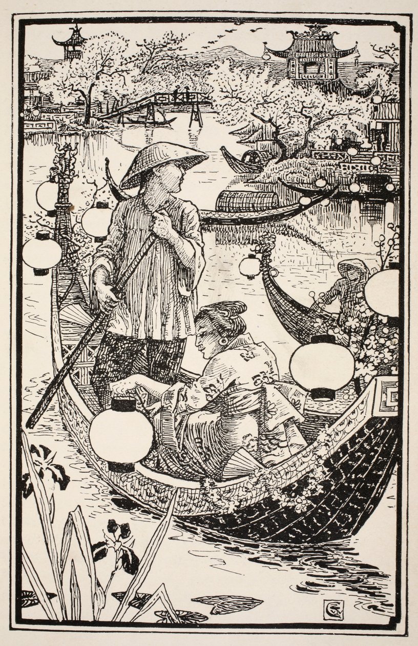 Da aftenen kom, steg de i deres båd igen og omkransede den med blomster fra stævn til agterstavn, illustration fra 