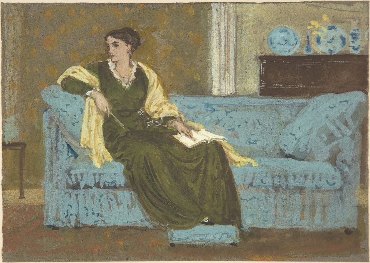 Kvinde siddende på en sofa af Walter Crane