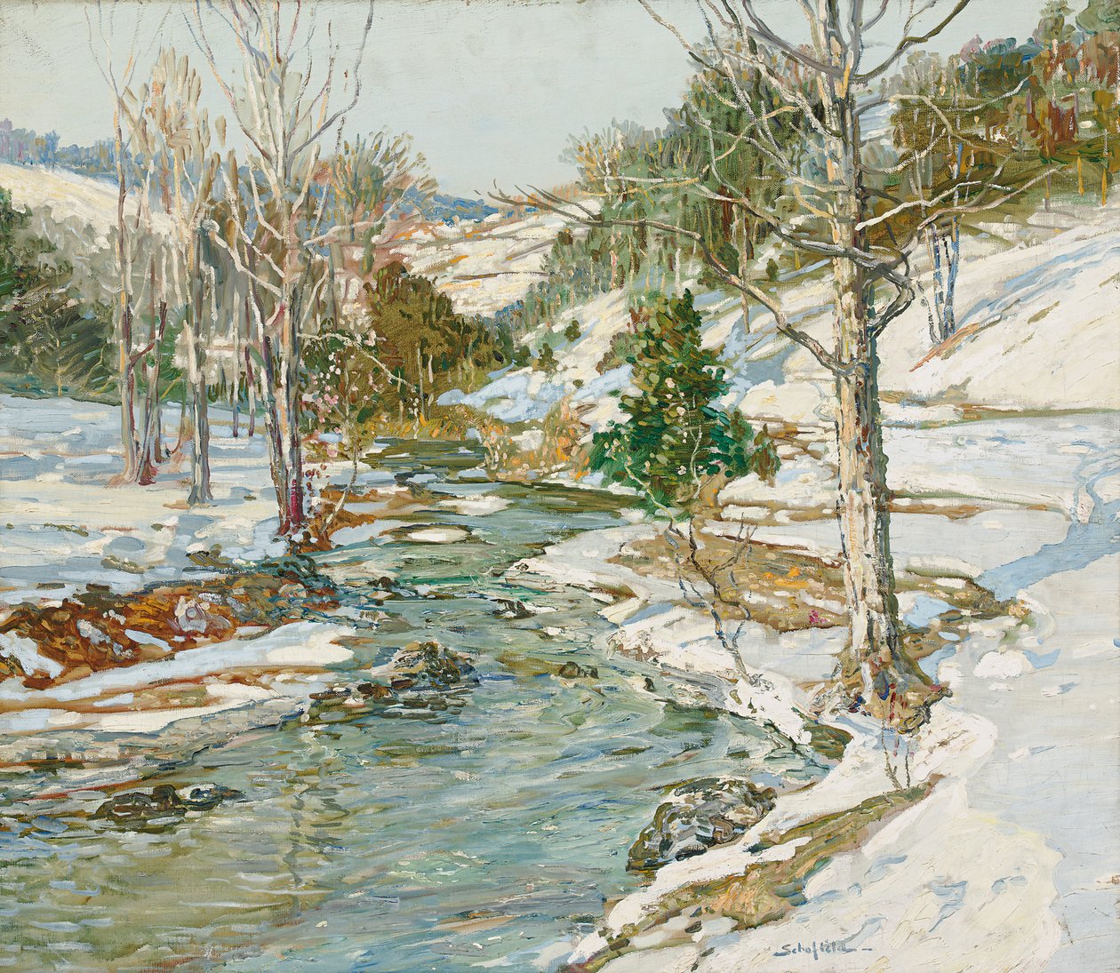 Nærmer sig foråret (olie på lærred) af Walter Elmer Schofield