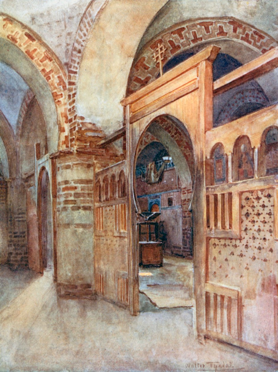 En koptisk kirke nær Abydos (farvelitografi) af Walter Frederick Roofe Tyndale