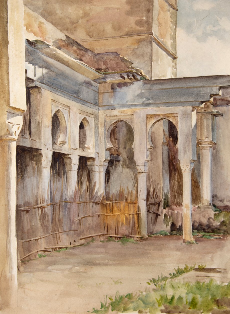 Gårdsplads med hesteskobuer (akvarel) af Walter Frederick Roofe Tyndale
