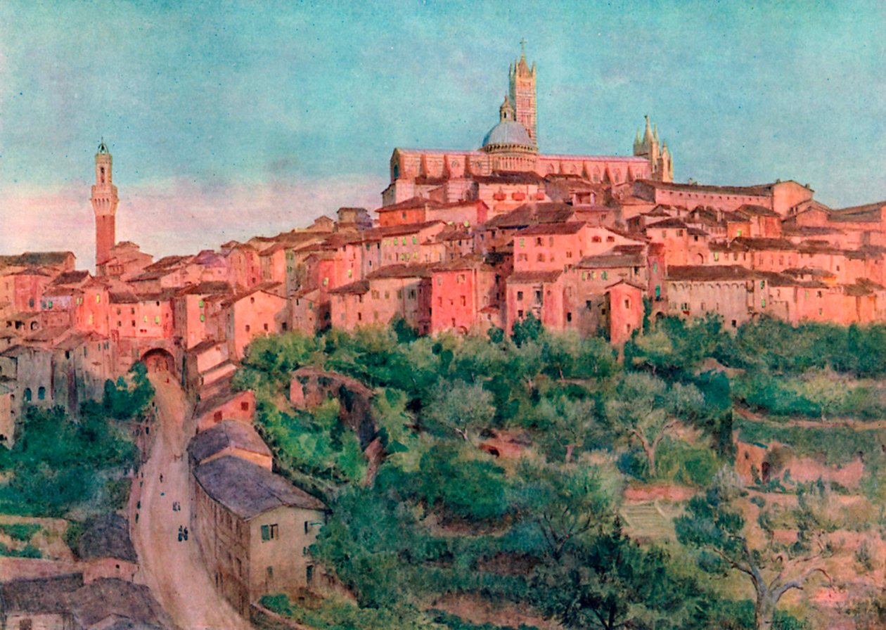 Siena: A Town on a Hill (farvelitografi) af Walter Frederick Roofe Tyndale