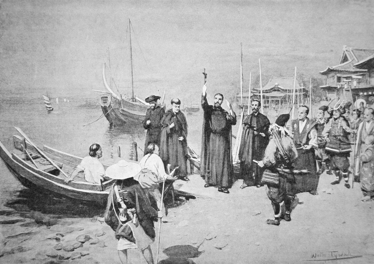 St. Francis Xaviers landing ved Kagoshima (litho) af Walter Frederick Roofe Tyndale