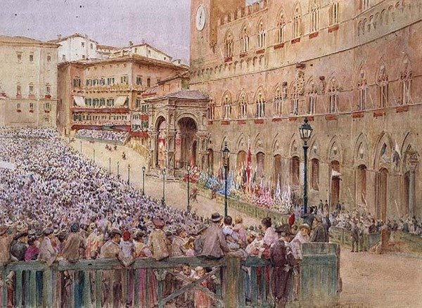 Palioen, Siena (akvarel) af Walter Frederick Roofe Tyndale
