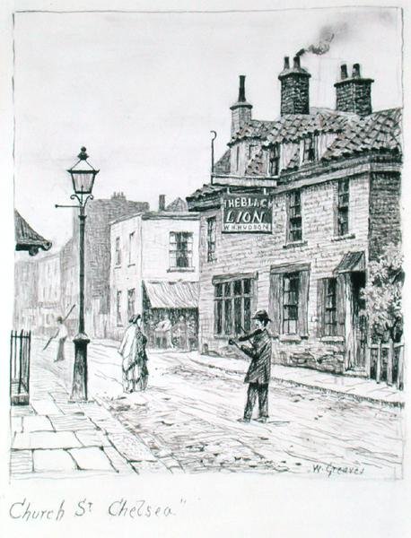 Church Street, Chelsea (blæk på papir) af Walter Greaves