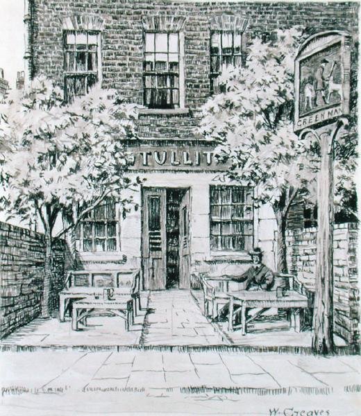 The Green Man, Beaufort Street, Chelsea (blæk på papir) af Walter Greaves