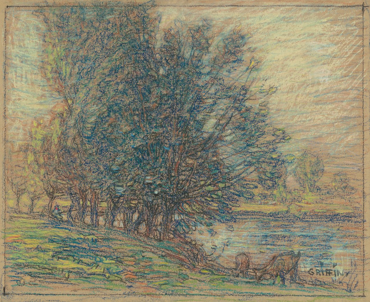 Pil, Longpre, Frankrig, ca.1911-18 (pastel på vævet papir) af Walter Griffin