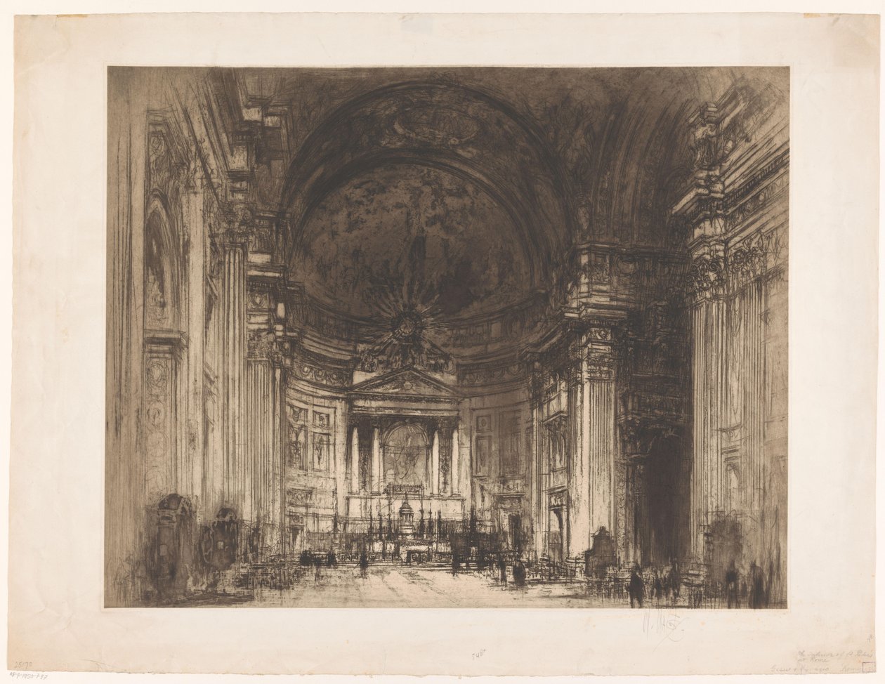 Udsigt over det indre af Santissimo Nome di Gesù i Rom af Walter Hilton Nash (signed by artist)