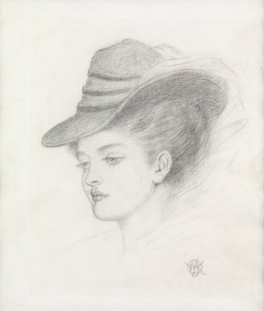 Emily Renshaw, kunstnerens hustru (blyant på papir) af Walter John Knewstub