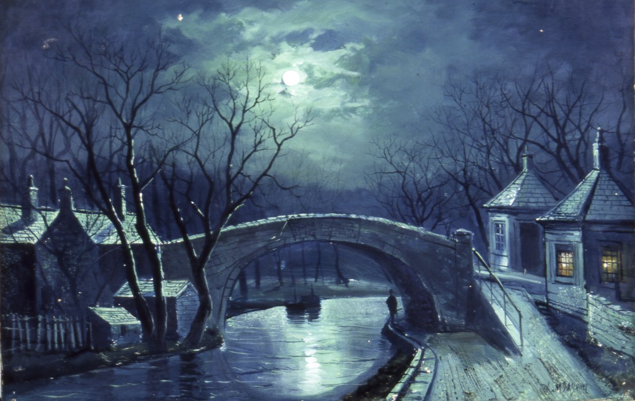 Redcote Bridge, Armley, af Moonlight (olie på lærred) af Walter Linsley Meegan