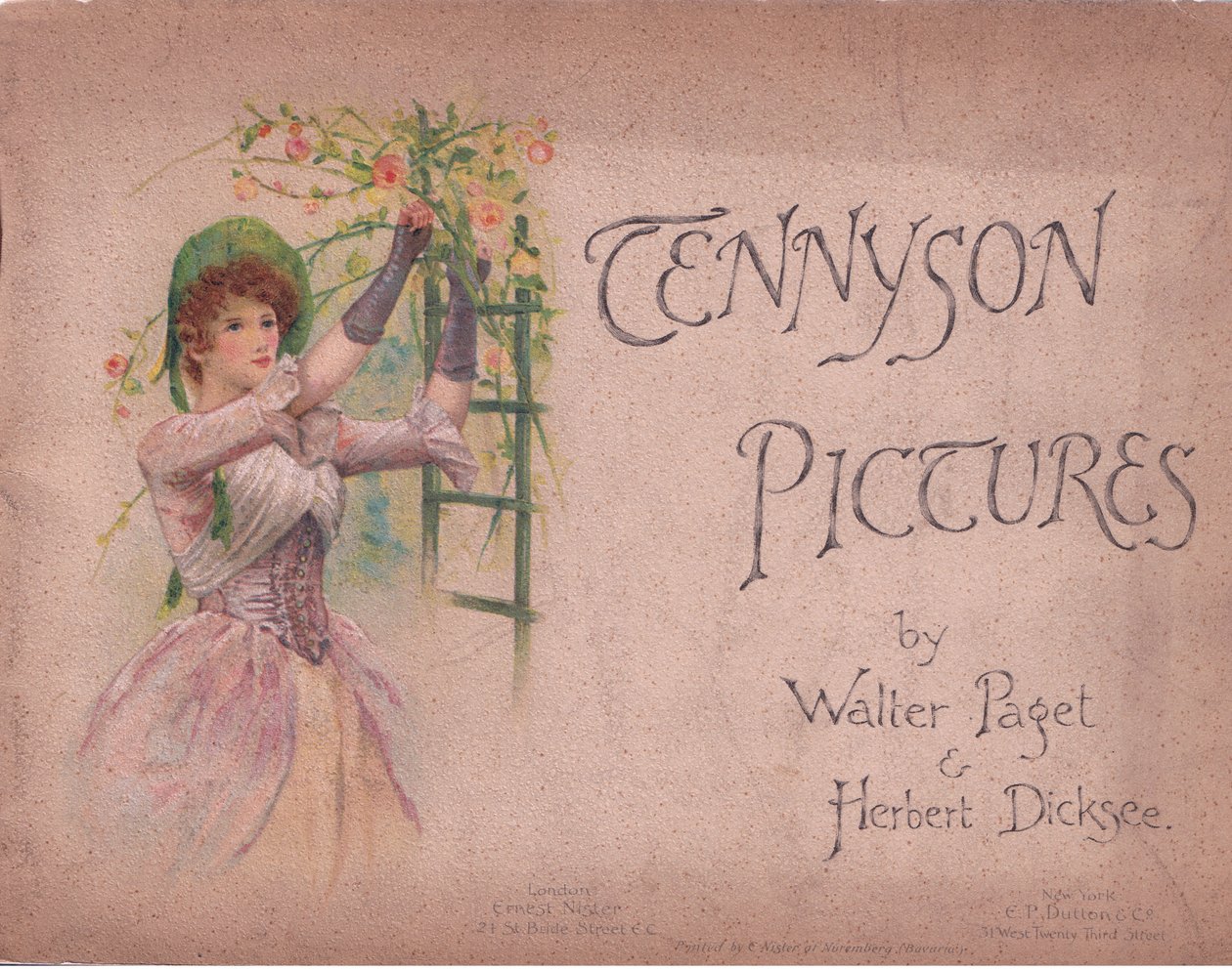 Forsidedesign (The May Queen), illustration fra Tennyson Pictures udgivet af E P Dutton & Co, ca. 1900 (farve litho) af Walter Paget